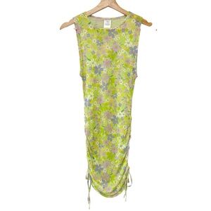 NEW Wild Fable‎ Sheer Mesh Cover Up Mini Dress Green Floral 70s Hippie Retro S